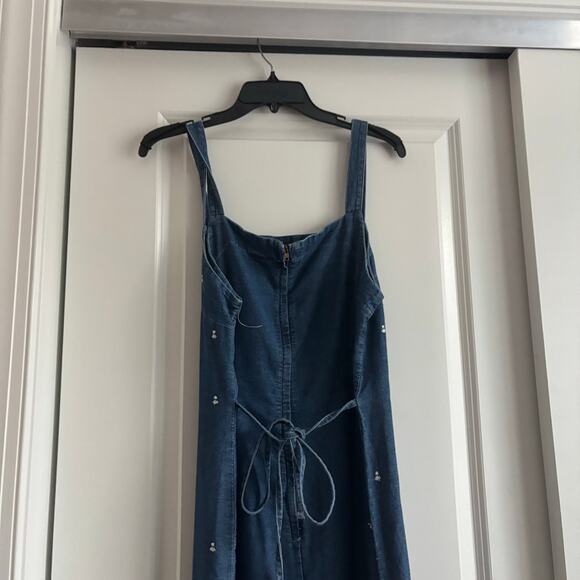 Vintage 90s FACETS Denim Maxi Dress Embroidered Cottagecore Square Neck Sz 14 - Picture 8 of 16